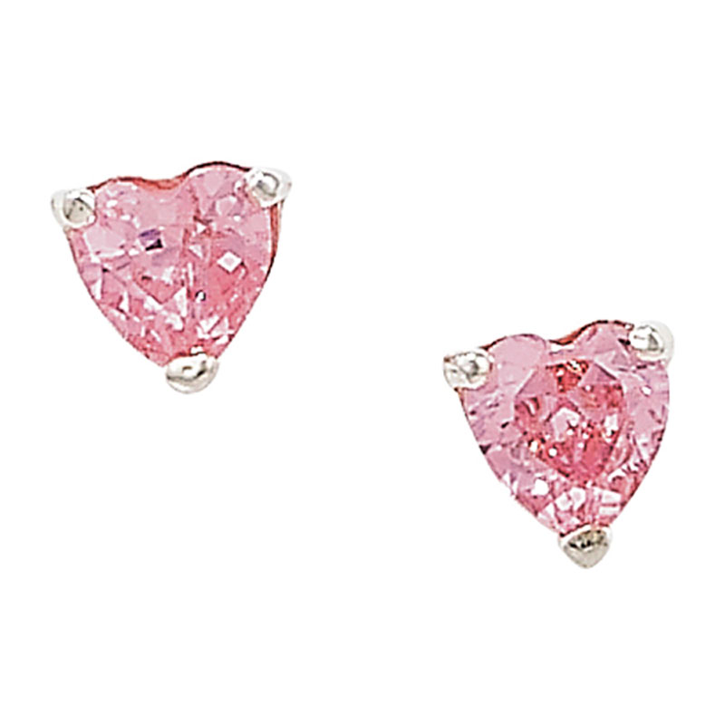 HC Dainty Pink Heart CZ Stud Earrings