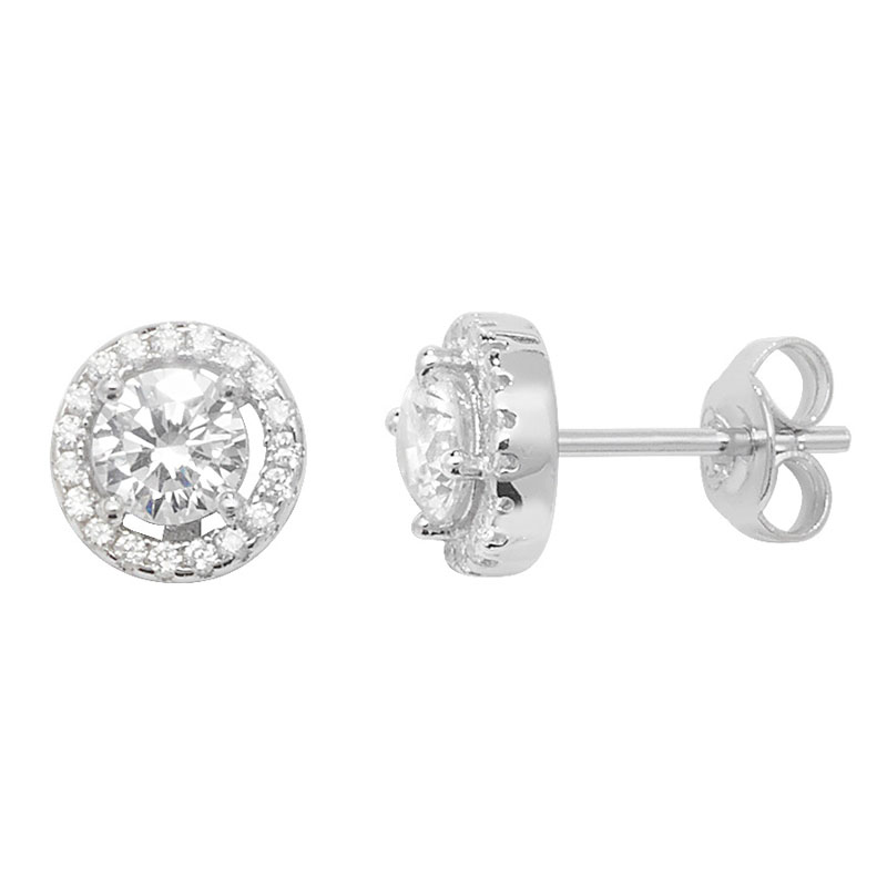 S/S CZ Classic Halo Stud Earrings