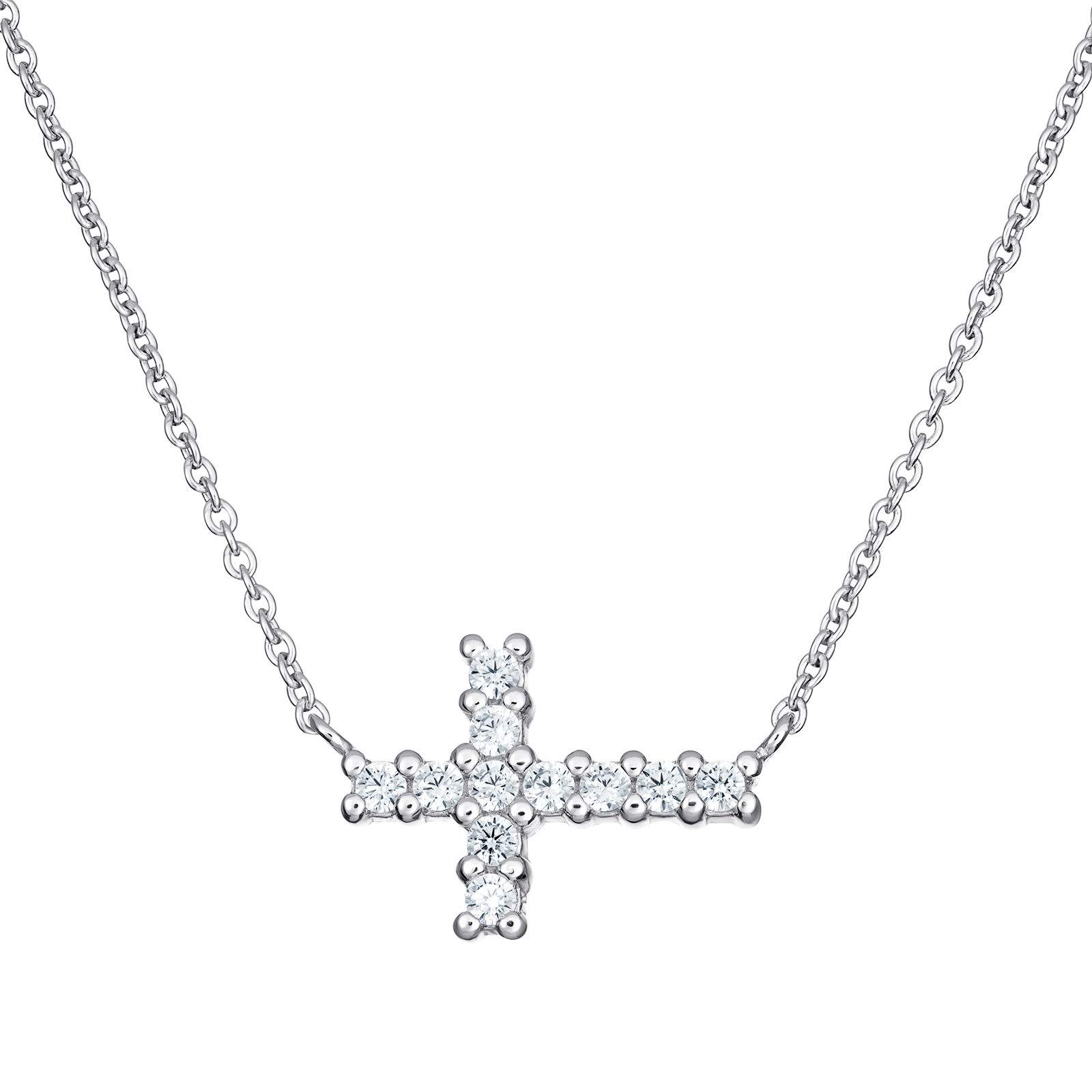 S/S CZ RP Cross Necklace