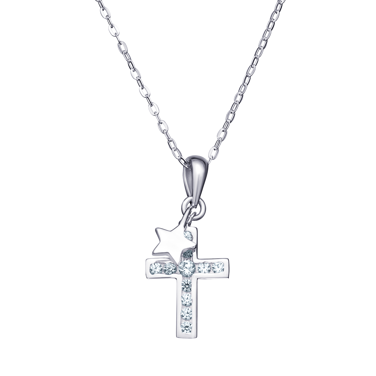 S/S CZ Cross with Star Necklace