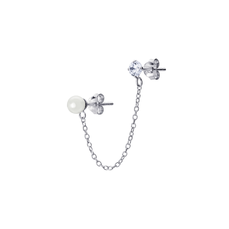 S/S CZ R/P Pearl Chain Earring