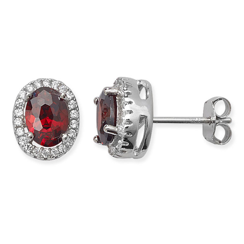 S/S Garnet CZ Earrings