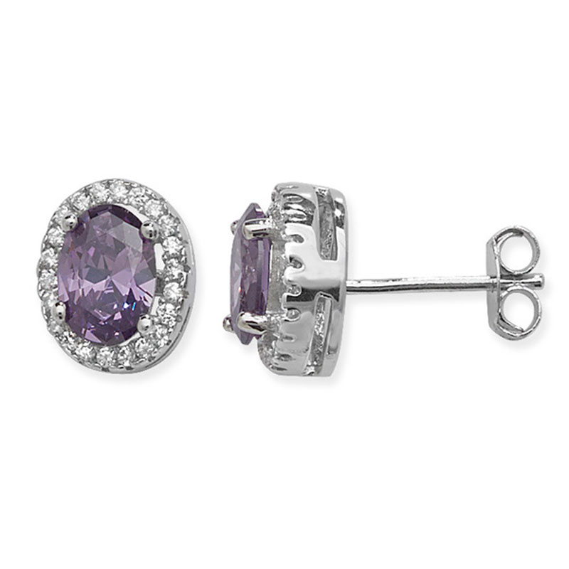 S/S Clear and Amethyst CZ Earrings