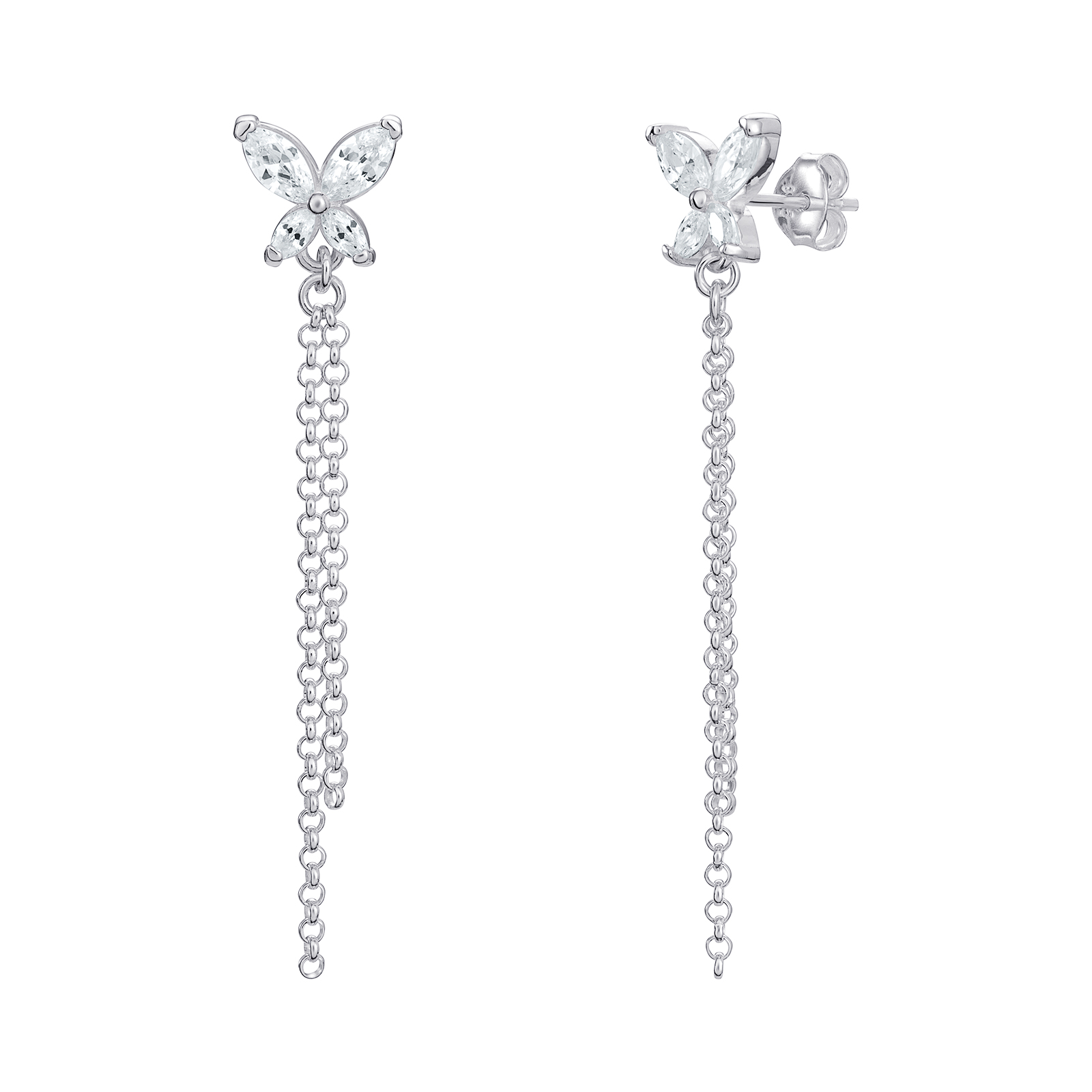 S/S CZ Butterfly Drop Chain Earrings