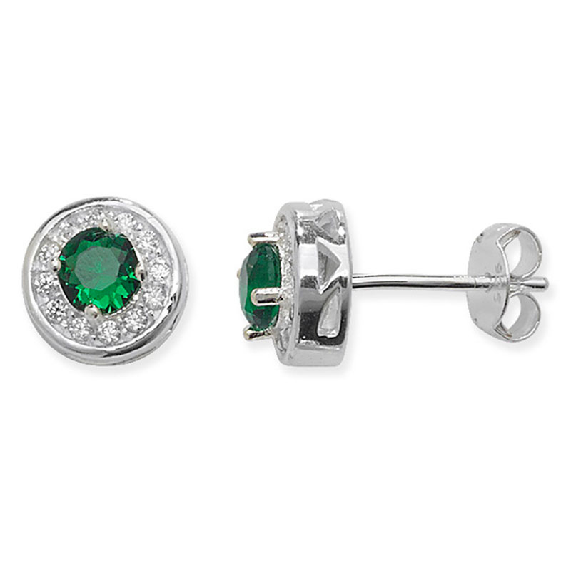 S/S Green CZ Stud Earrings