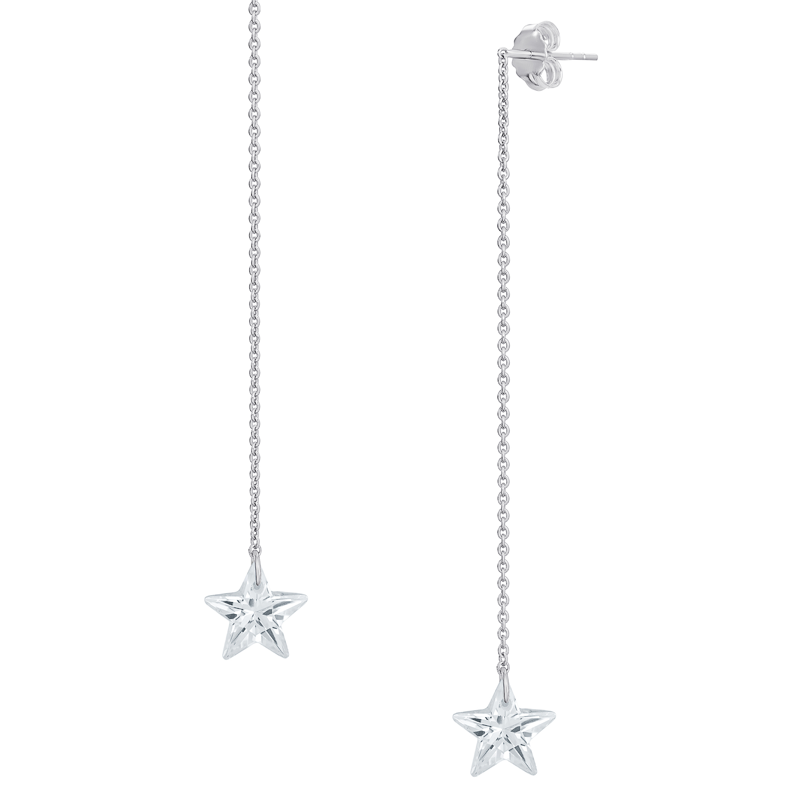 S/S CZ Pull Through Chain Star Earrings