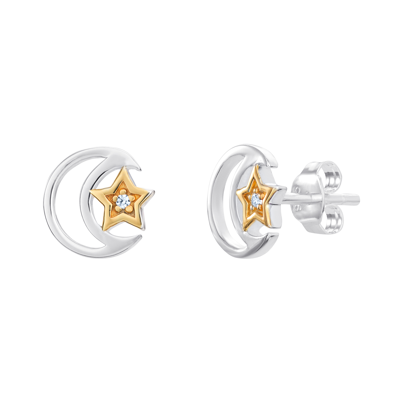 S/S CZ Moon Star Earrings