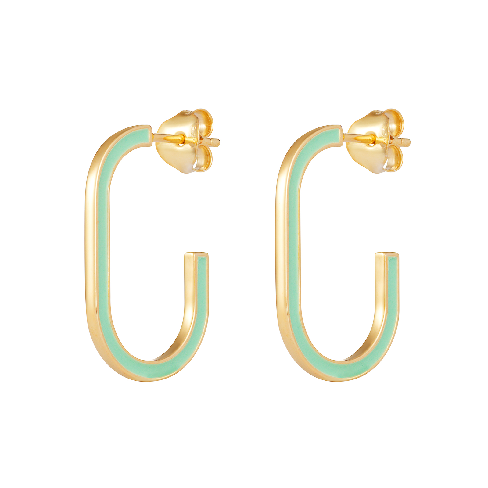 S/S Green Enamel Hoop Earrings