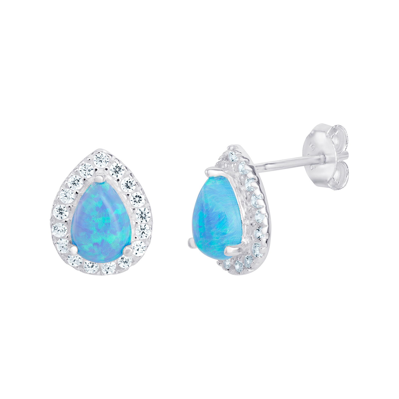 S/S CZ Opal Pear Shape Earrings