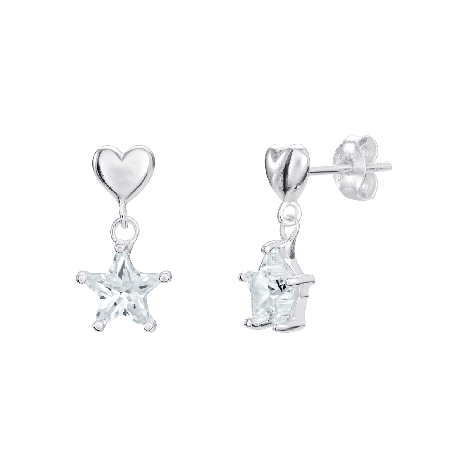 S/S CZ Heart Drop Earrings