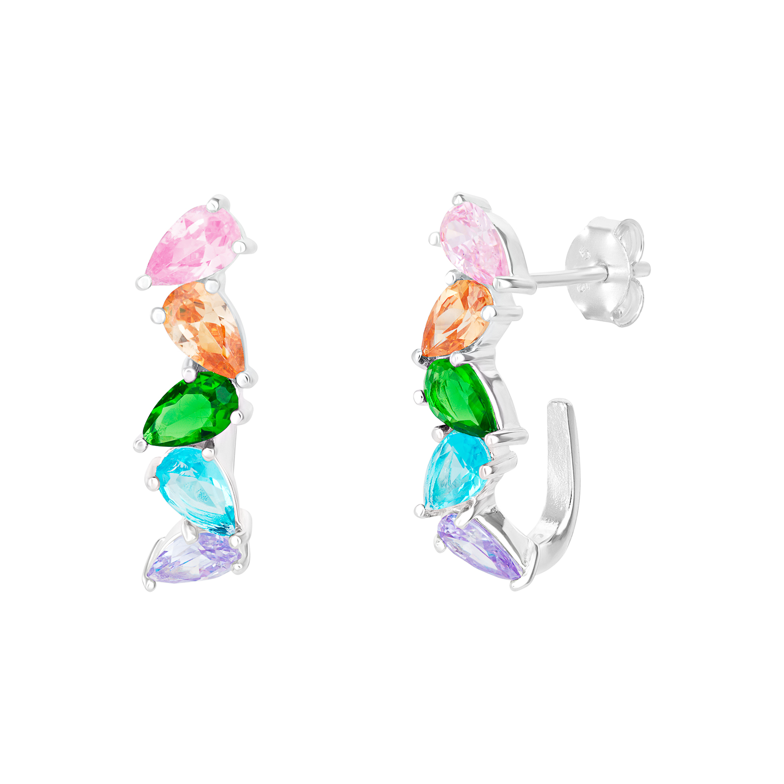 S/S CZ Multi Coloured Hoop Style Earrings