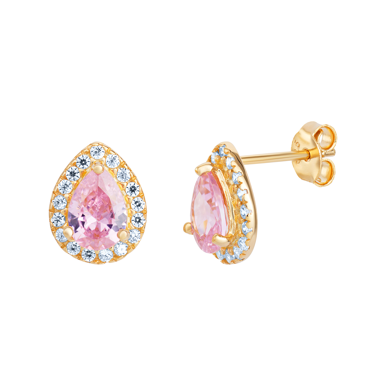 S/S CZ Pink Pear Shape Earrings