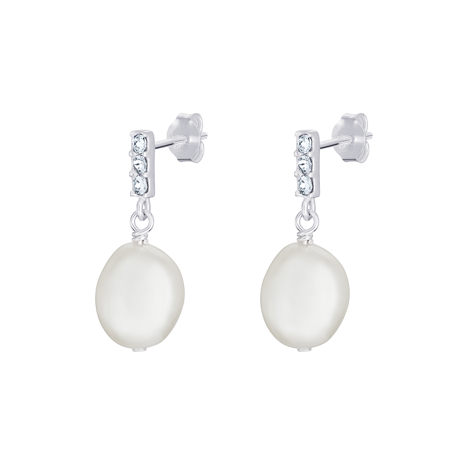 S/S CZ Drop Pearl Earrings