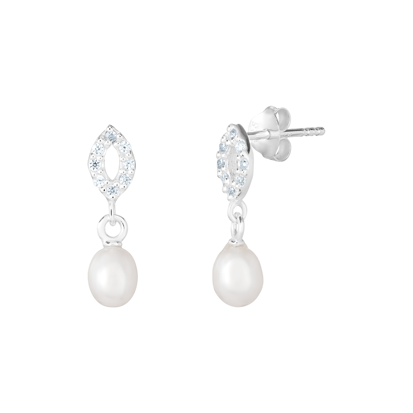 S/S CZ Drop Pearl Earrings