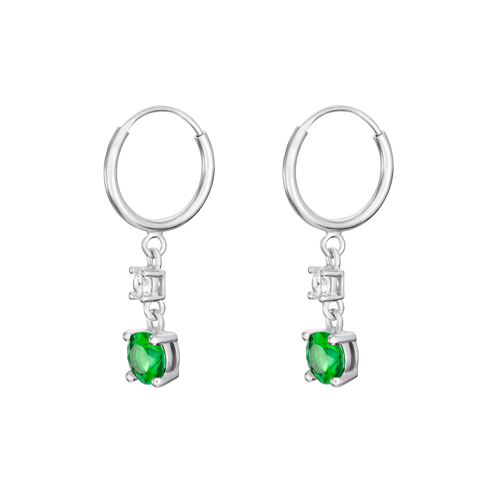 S/S R/P CZ Emerald Hoop Earrings