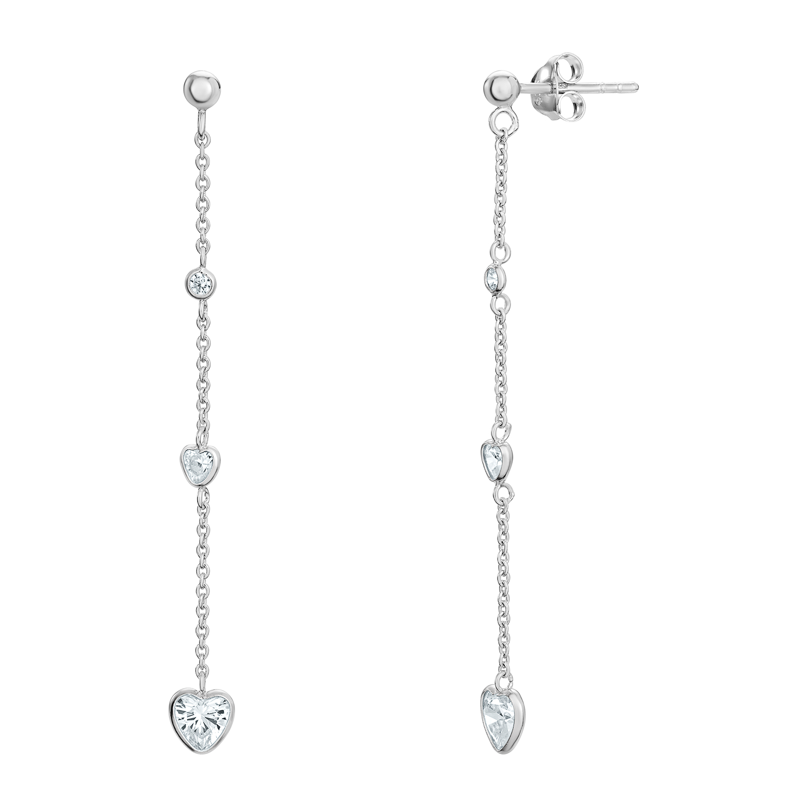 S/S CZ R/P Drop Chain Heart Earrings