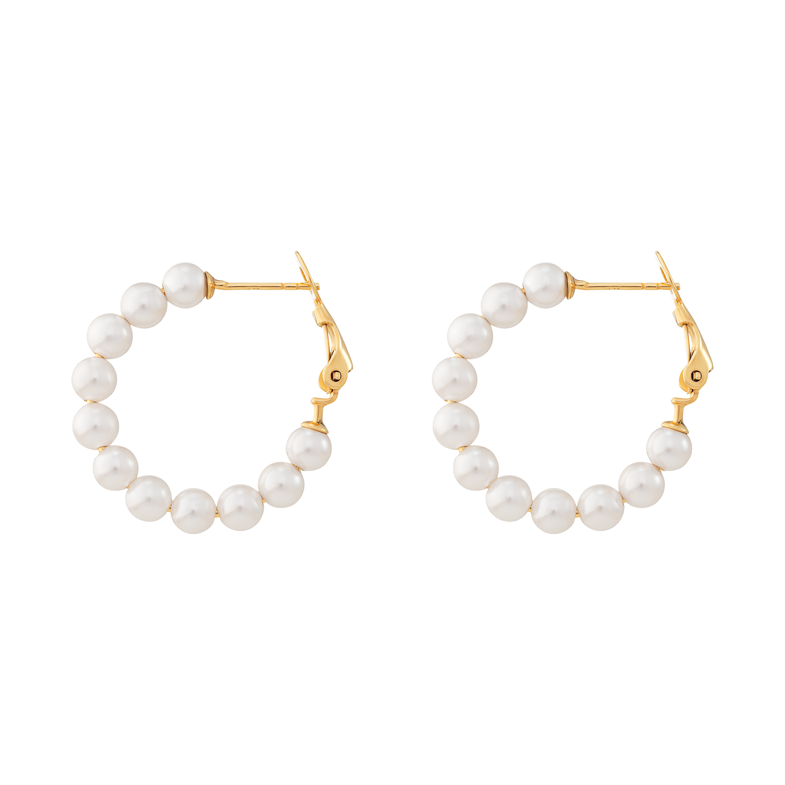 S/S G/P Pearl Hinged Hoop Earrings