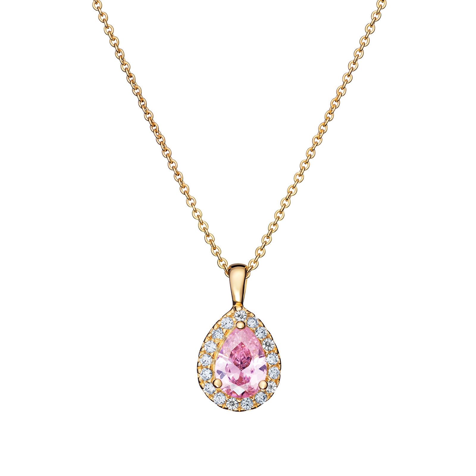 S/S CZ Pink Tear Drop Pendant