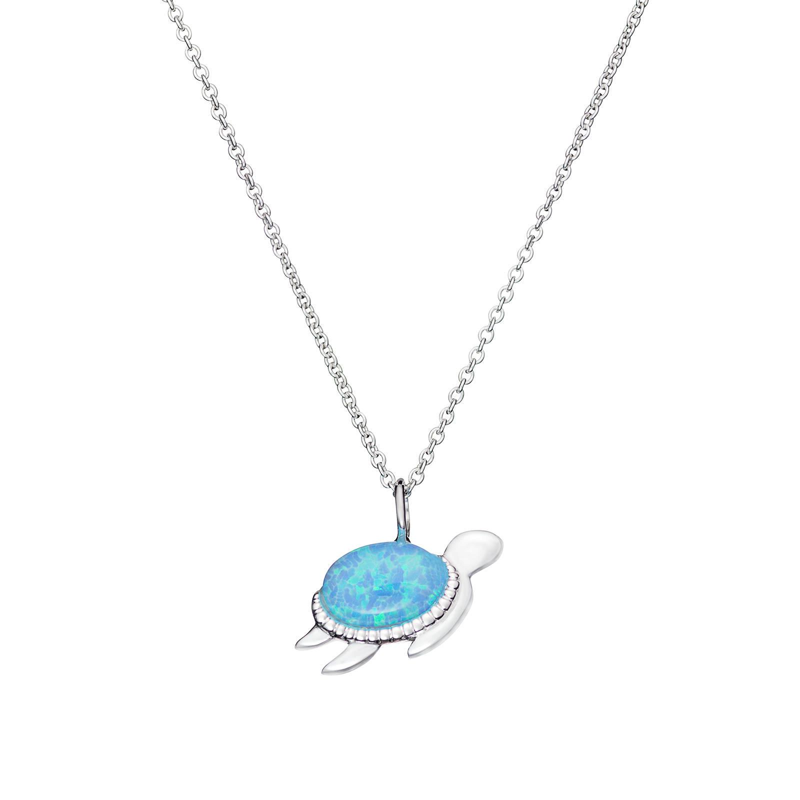 S/S CZ Opal Turtle Necklace