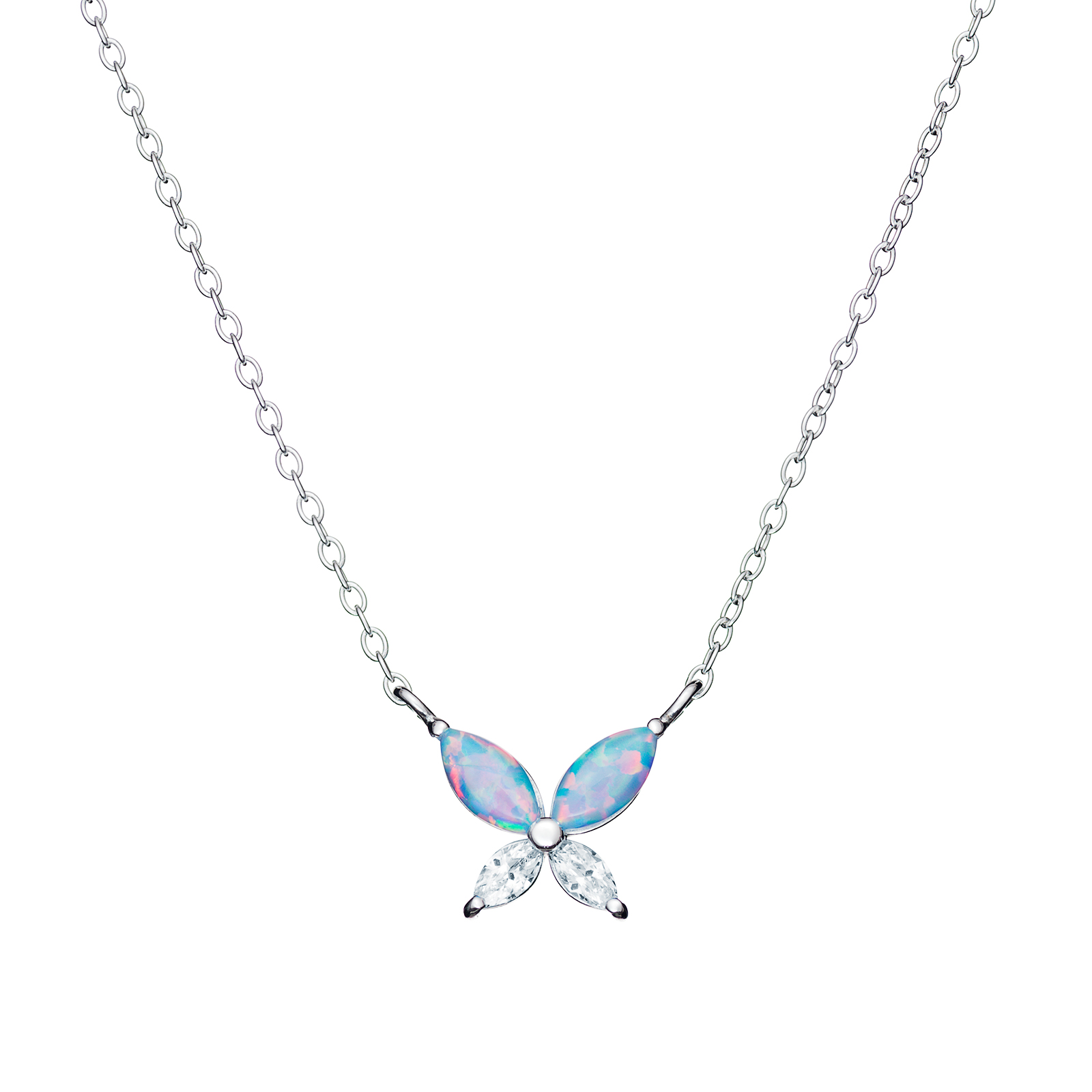 S/S CZ Opal Butterfly Necklace