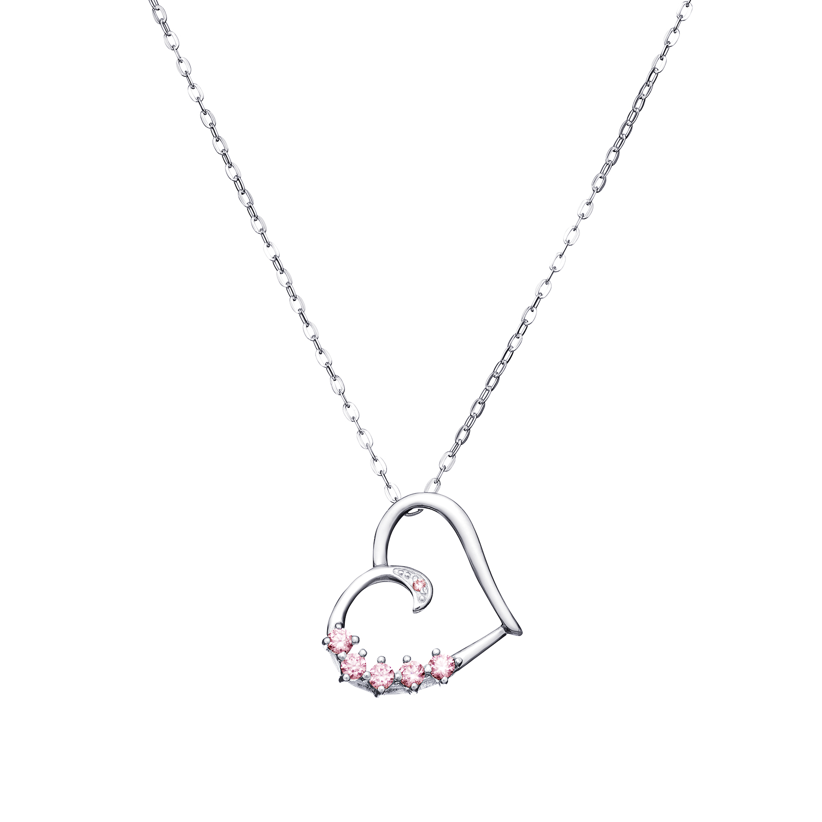 Pink CZ Heart Necklace