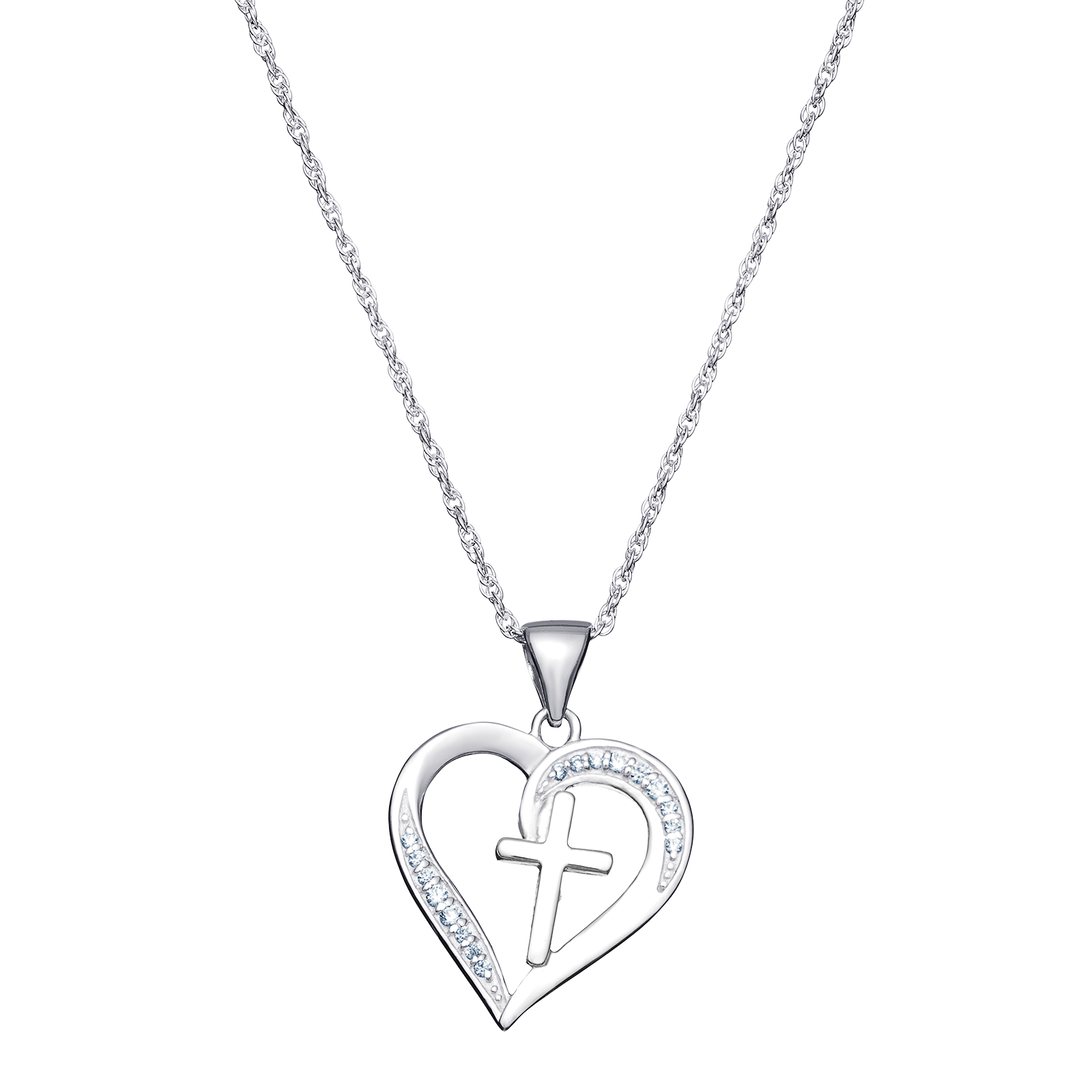 CZ Heart With Cross Necklace