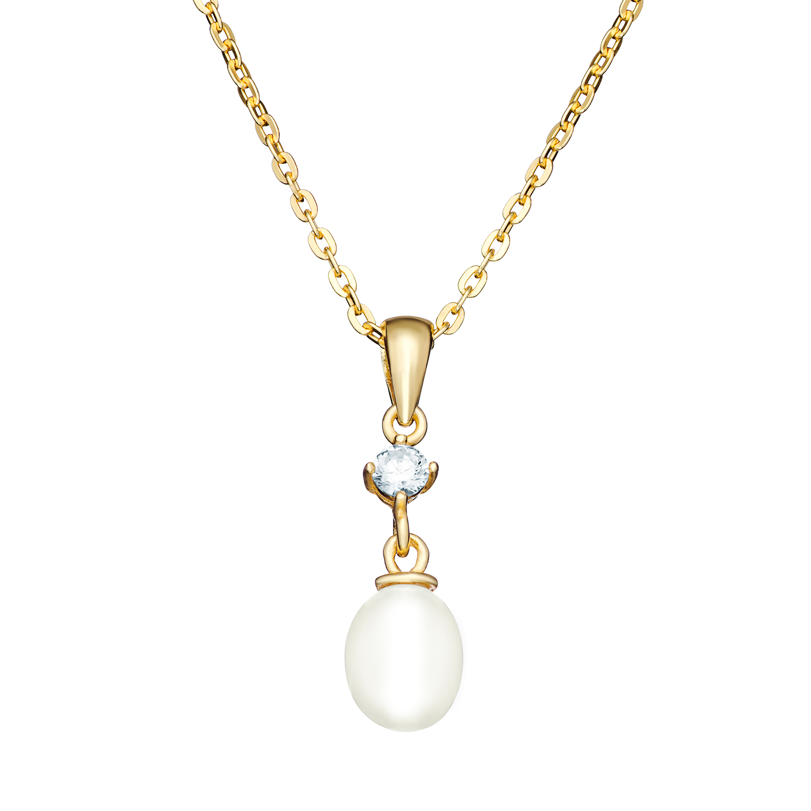 S/S G/P CZ Pearl Drop Necklace