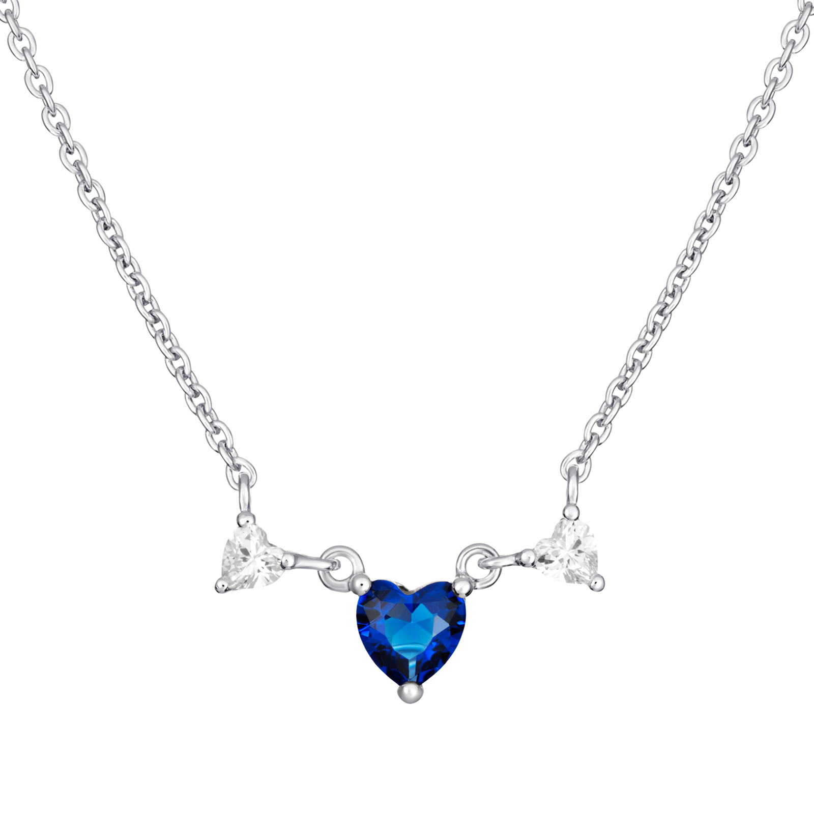 S/S CZ Sapphire Heart Necklace