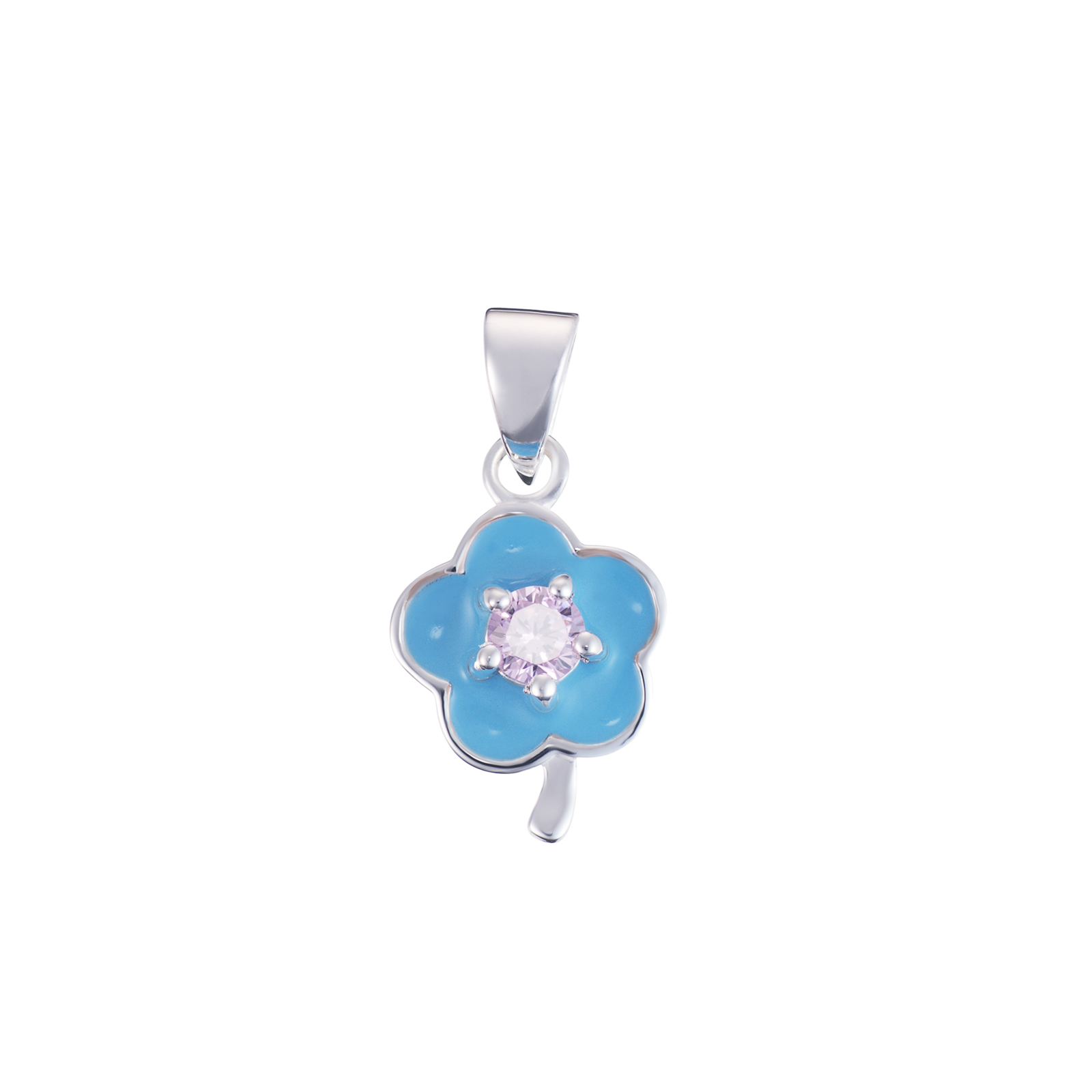 S/S CZ Light Blue Flower Pendant