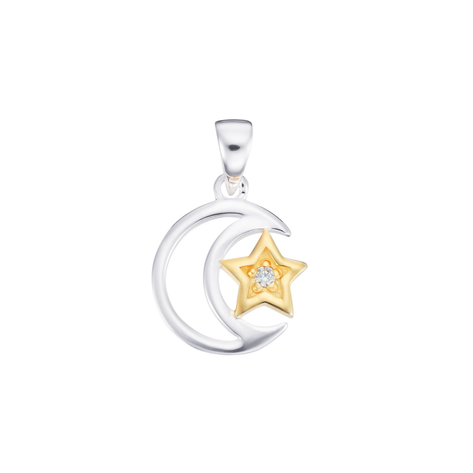 S/S CZ Moon Star Pendant