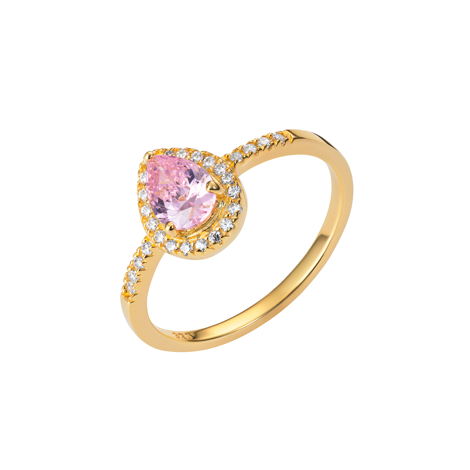 S/S G/P CZ Pink Pear Shape Ring