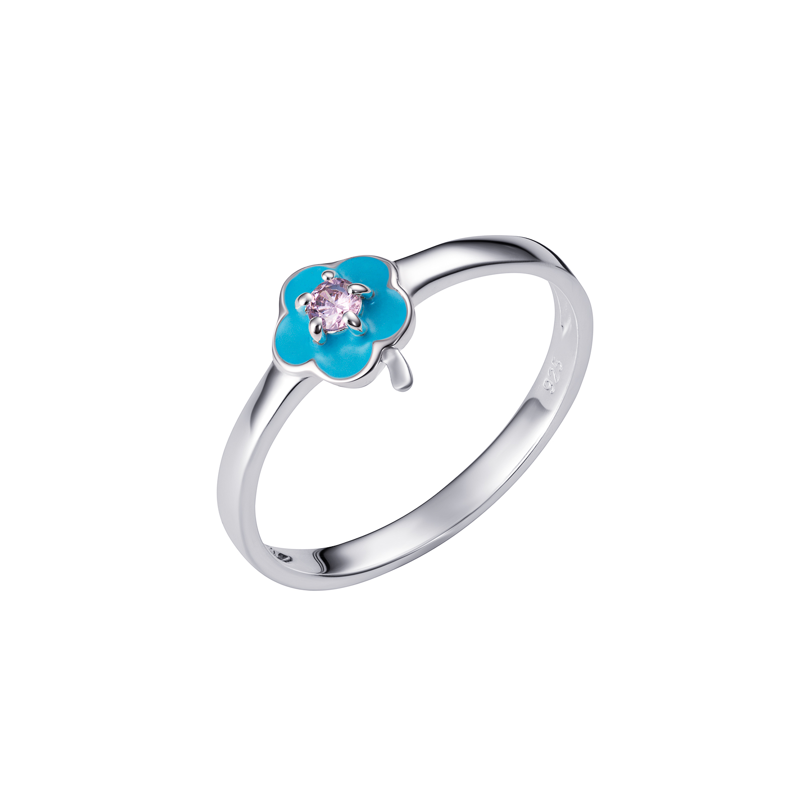 S/S CZ Light Blue Enamel Ring