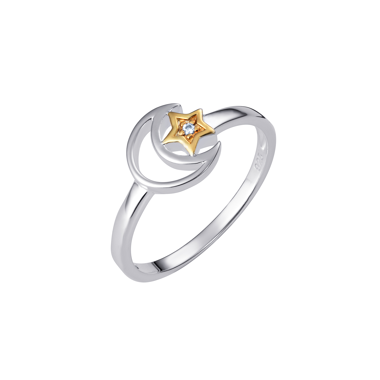 S/S CZ Star Moon Ring